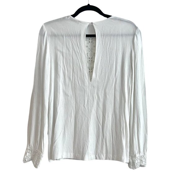 Sandro Paris Casey Lace Crepe Top Blouse Tunic Ecru Creme White Sz 2 - Picture 6 of 10